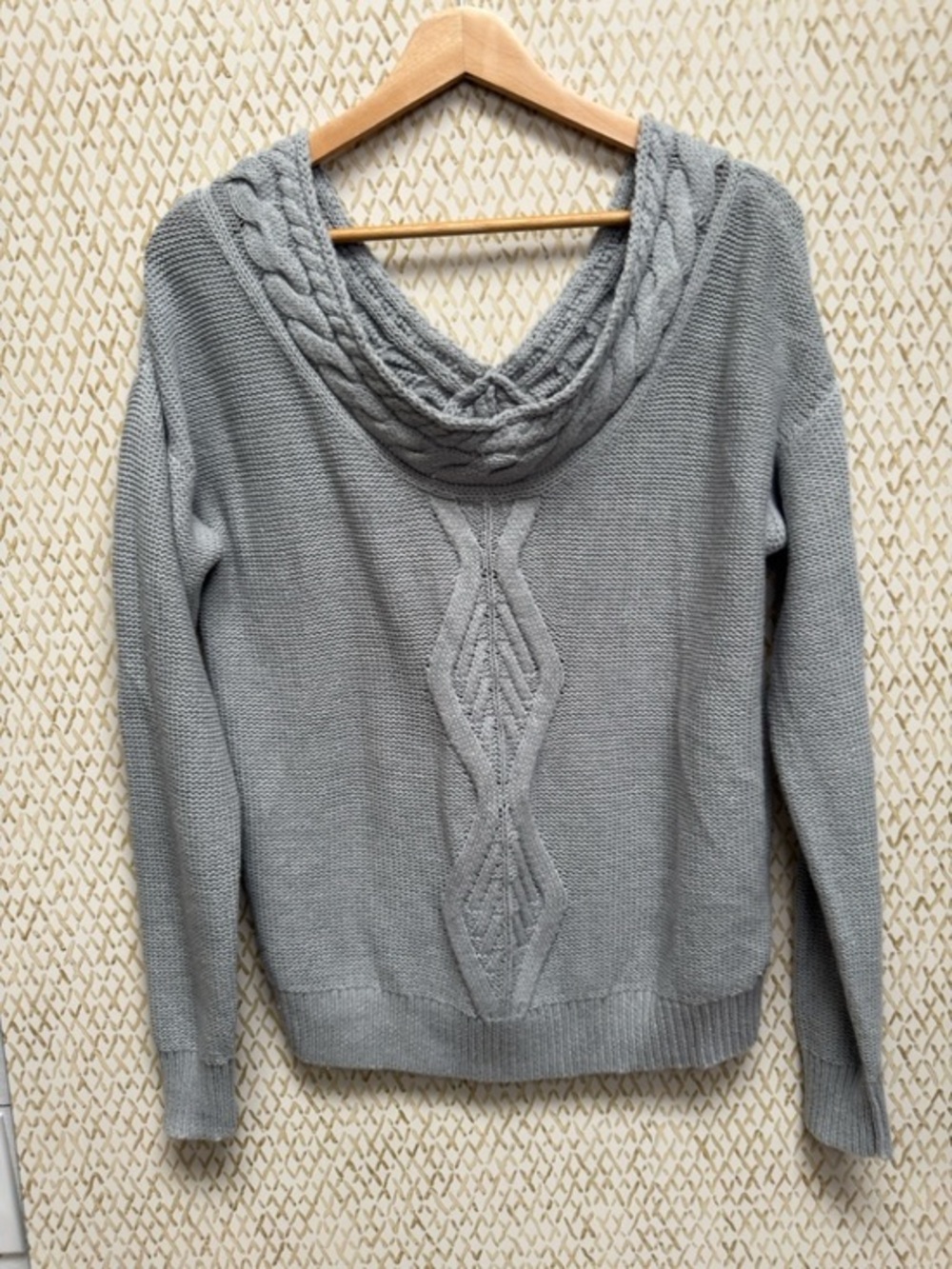 Roxy Gray Cable Knit Off the Shoulder Sweater Size S